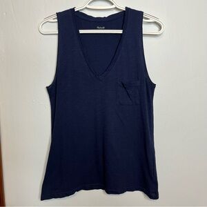 Madewell Whisper Cotton V Neck Pocket Tank Sleeveless Navy Blue S VGUC